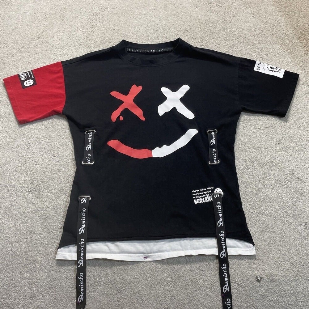 Demischo Sundipy Mens  T-Shirt Black/White/Red Abstract Lines‎ Size Small/Medium